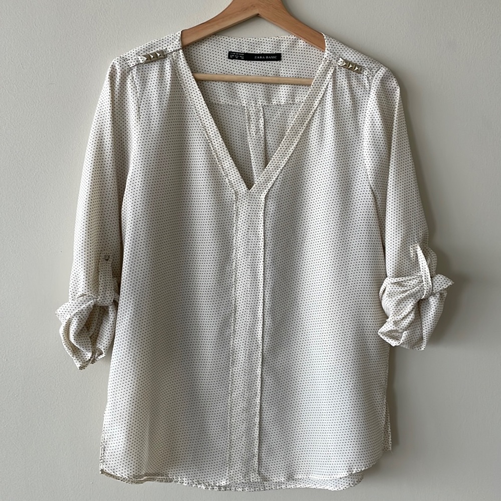 Zara Polka Dot V-Neck Blouse